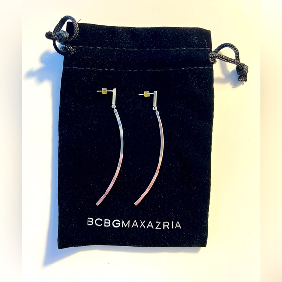 BCBG MaxAzria Stainless Steel Curved Vertical Bar Dangle Earrings with post back - Picture 6 of 13